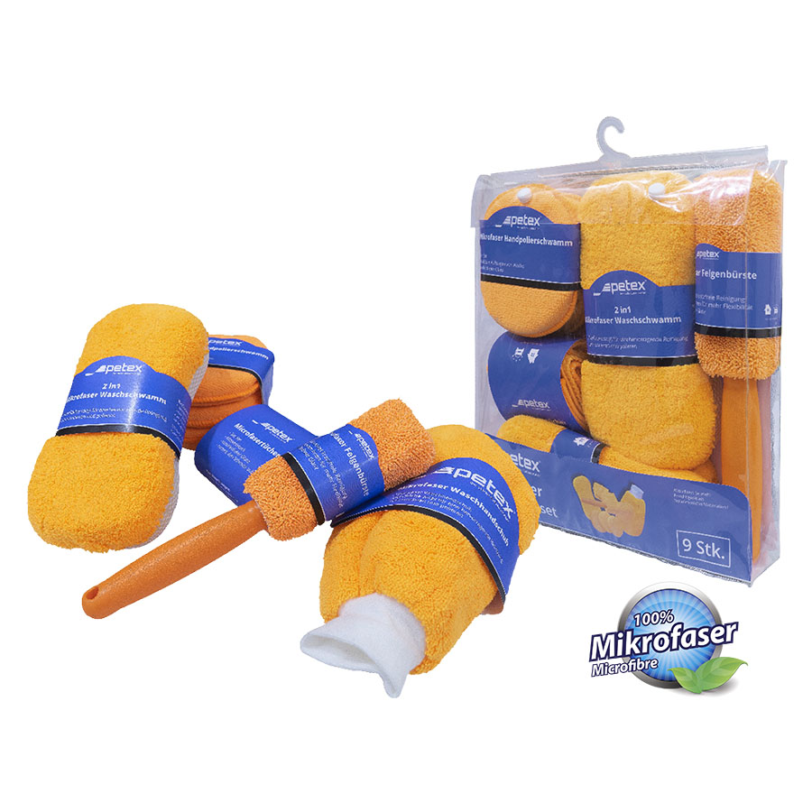 Mikrofaser Autopflegeset, 9-tlg., orange