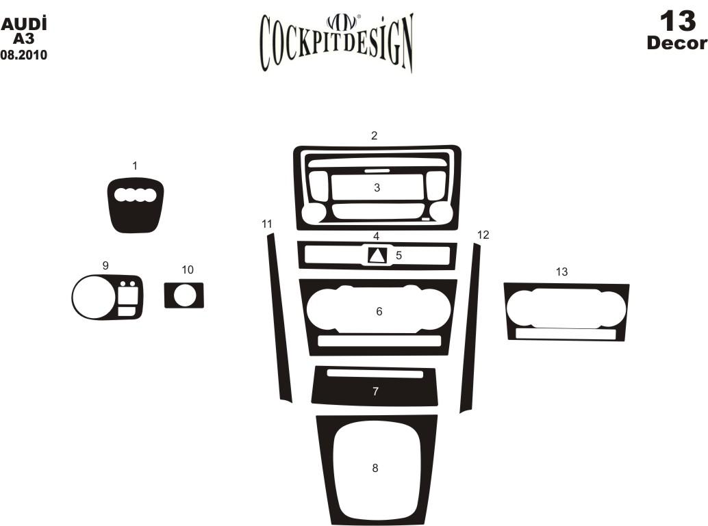 3D Cockpit Dekor für Audi A3 2010 13  Teile