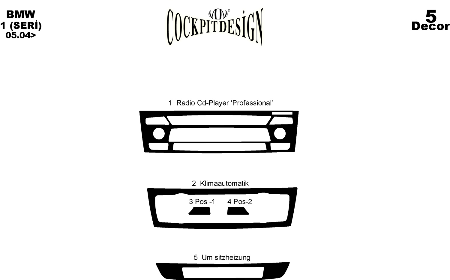 3D Cockpit Dekor für BMW 1-Serisi (E87/187) 05/2004- 12/2009 5 Teile
